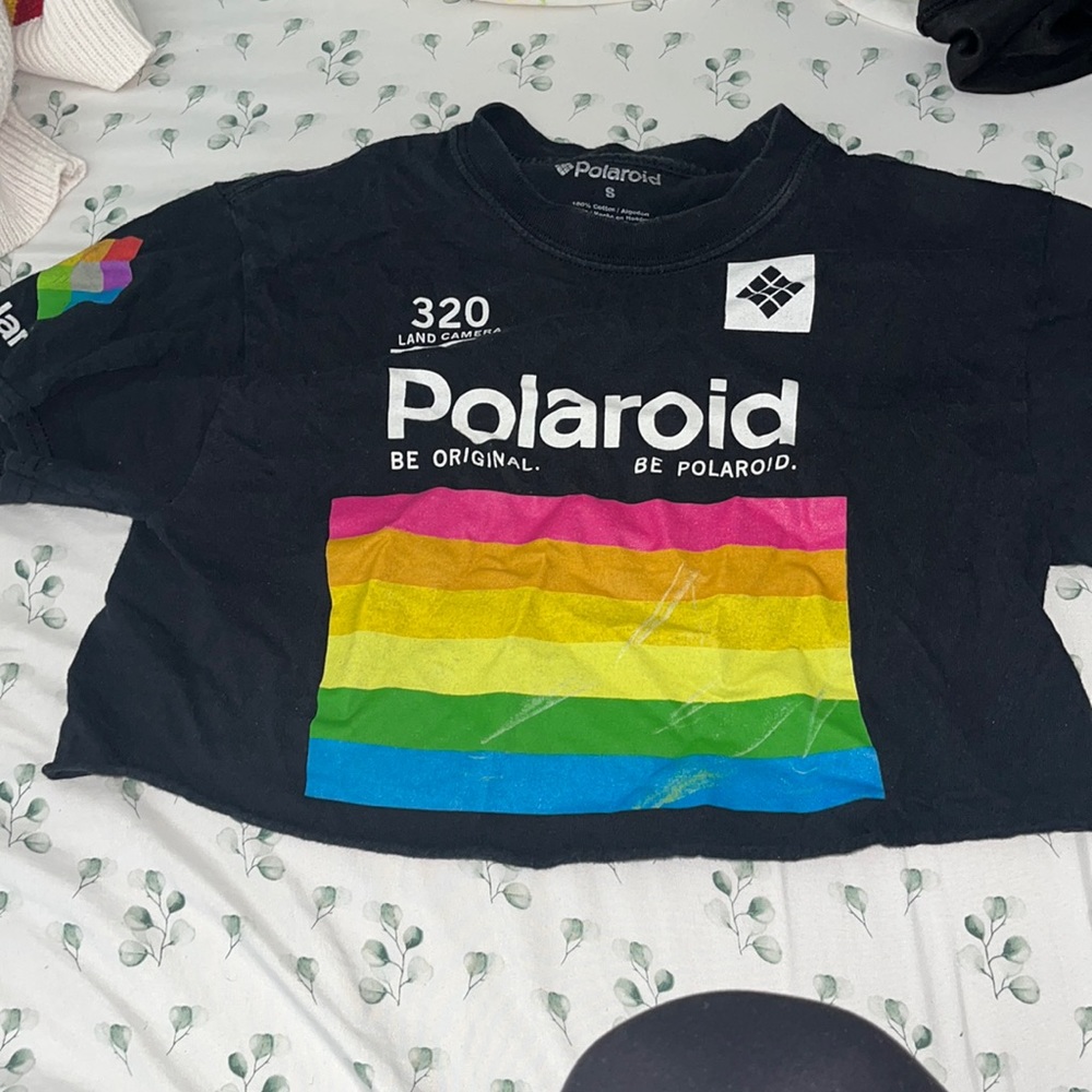 Black Polaroid shirt crop top